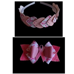 Head band and hair clip bows breast cancer awareness